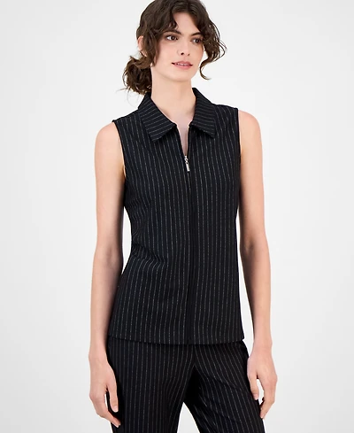 Anne Klein Women's Pinstriped Zip-Front Collared Vest