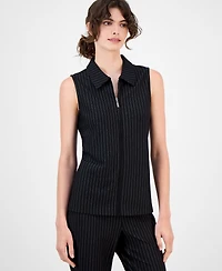 Anne Klein Women's Pinstriped Zip-Front Collared Vest