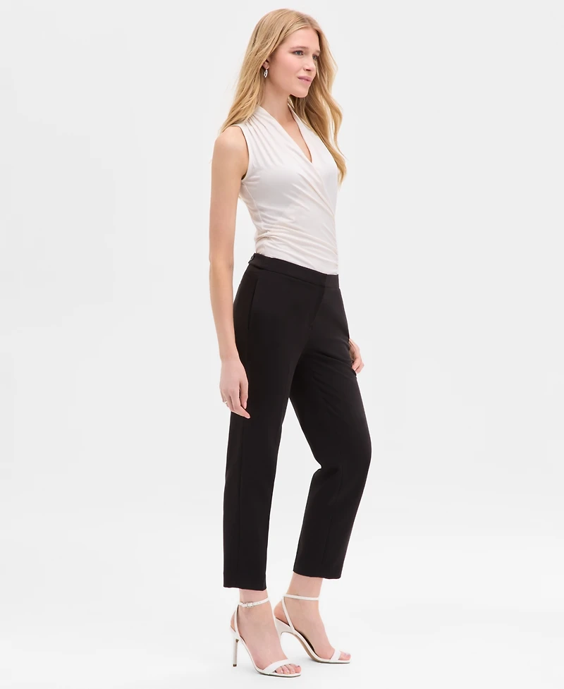 Anne Klein Women's Luxe Twill Fly-Front Side-Tab Straight Pants