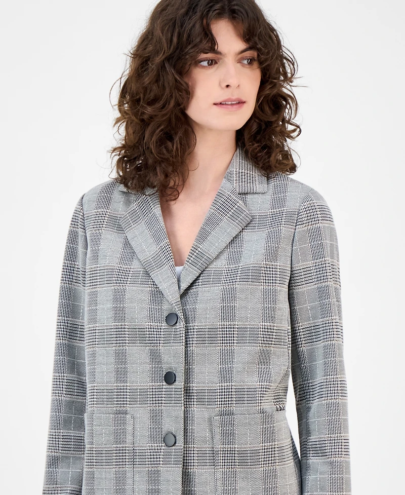 Anne Klein Women's Plaid Triple-Button Notched-Collar Blazer