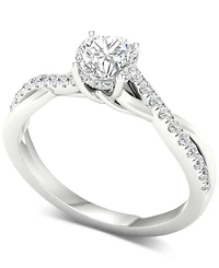 Diamond Halo Twist Engagement Ring (1 ct. t.w.) in 14k White Gold