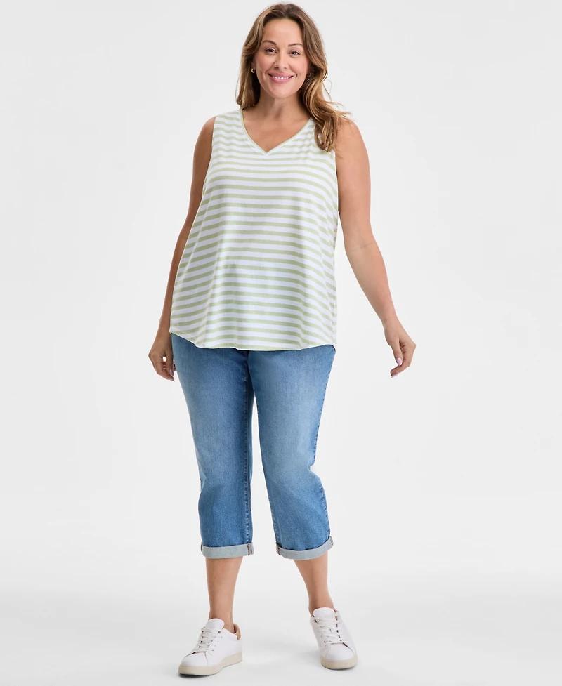 Style & Co Plus Size V-Neck Printed Perfect Tank Top, Exclusively at Macy's
