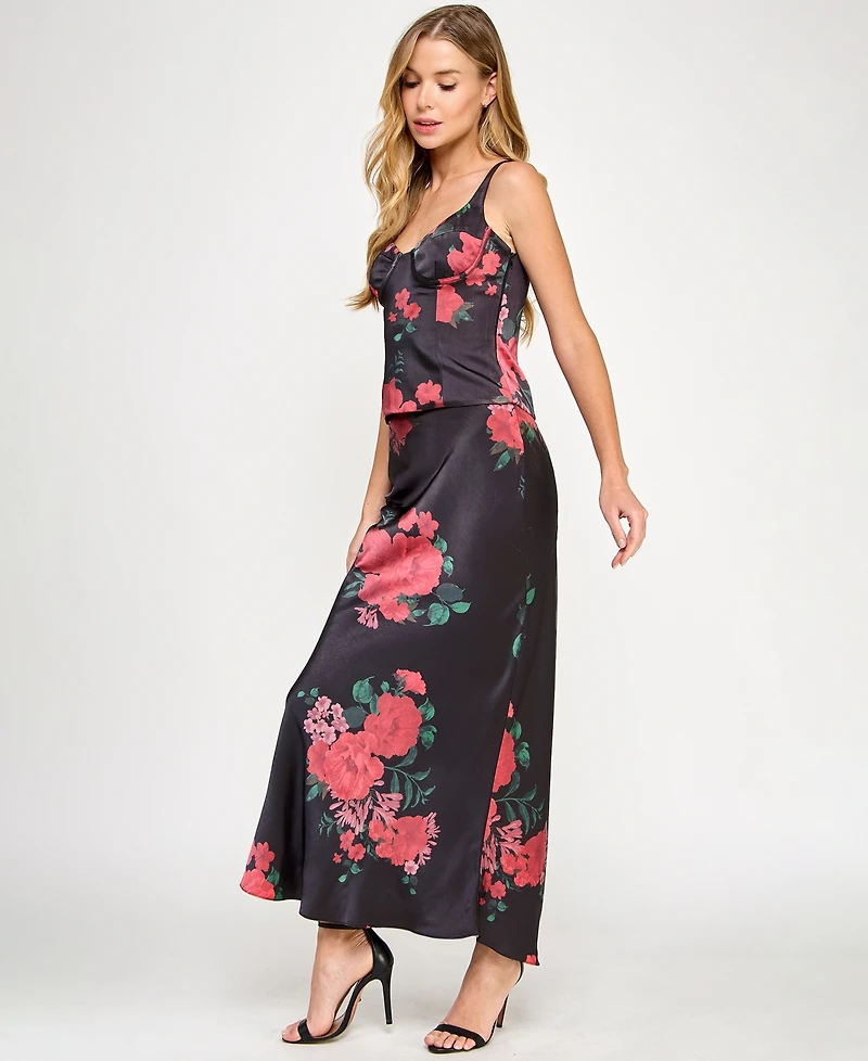 Seni & Cade Juniors' 2-Pc. Floral-Print Corset Gown Set