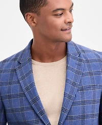 Nautica Men's Modern-Fit Blue Plaid Tweed Sport Coat