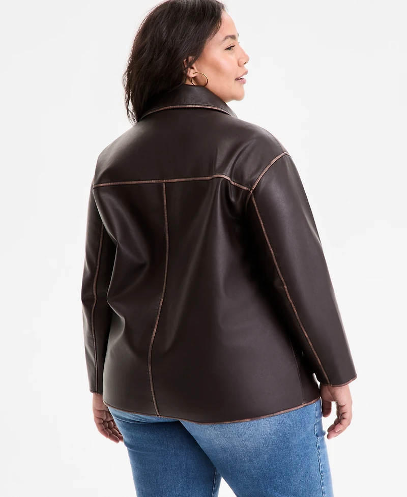 Bcbgmaxazria Plus Zip-Front Faux-Leather Coat