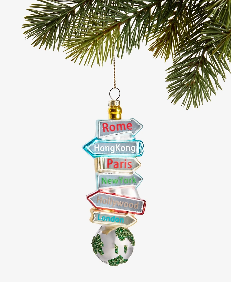 Holiday Lane Around the World Glass Locations Sign Ornament, Macy's Exclusive