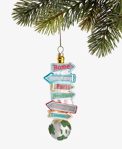 Holiday Lane Around the World Glass Locations Sign Ornament, Macy's Exclusive