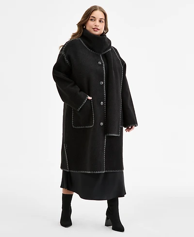 Bcbgmaxazria Plus Button-Front Edge-Stitch Scarf Coat