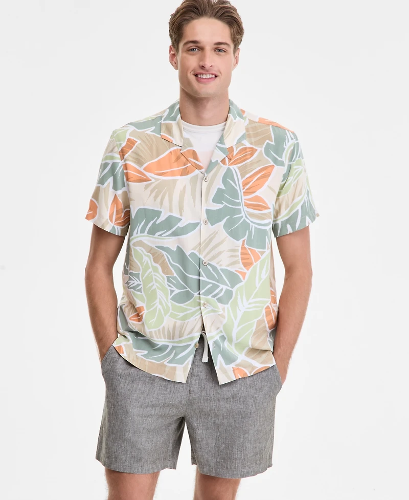 Sun + Stone Men's Cutler Leaf Print Camp Shirt