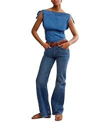 Free People Women's Louie Cotton Denim Tie-Shoulder Top