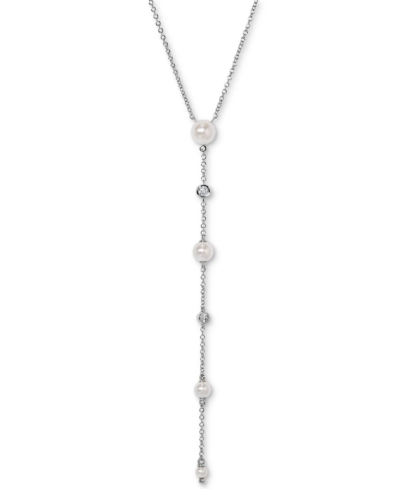 Eliot Danori Silver-Tone Imitation Pearl & Cubic Zirconia Bezel Maisie Lariat Necklace, 16" + 2" extender, Exclusively at Macy's
