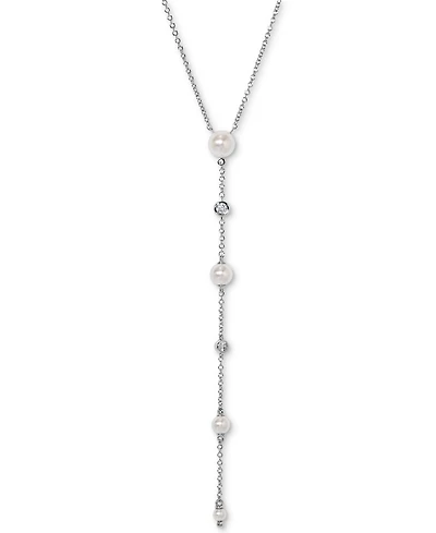 Eliot Danori Silver-Tone Imitation Pearl & Cubic Zirconia Bezel Maisie Lariat Necklace, 16" + 2" extender, Exclusively at Macy's
