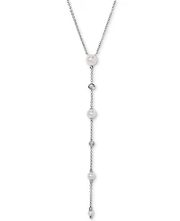 Eliot Danori Silver-Tone Imitation Pearl & Cubic Zirconia Bezel Maisie Lariat Necklace, 16" + 2" extender, Exclusively at Macy's
