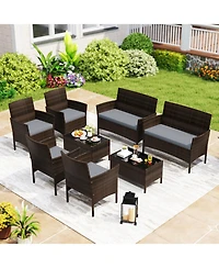 4 Pieces Patio Conversation Set, Patio Pe Rattan Outdoor Set w/