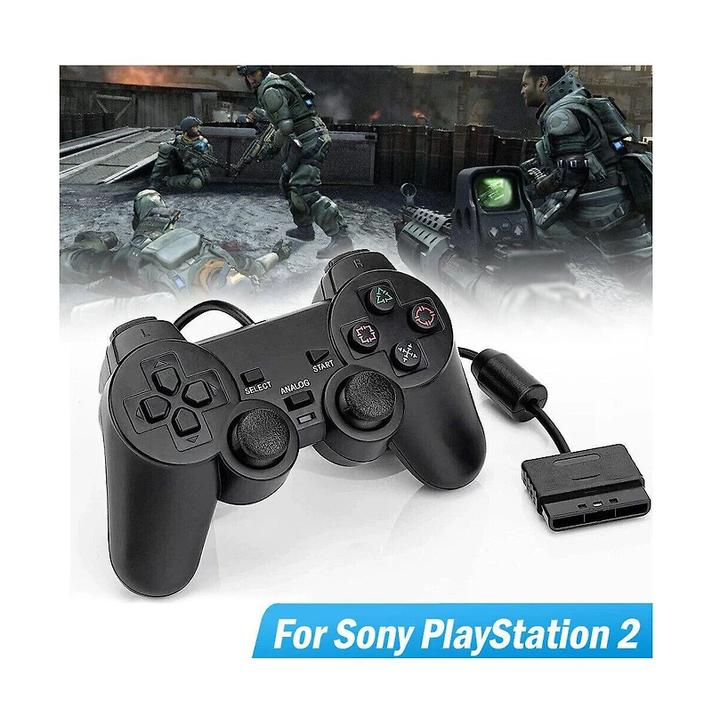 Wired Dual Vibration Game Controller for Sony PlayStation 2 – Ergonomic Design, 6FT Cable, High Precision Joysticks (Black)