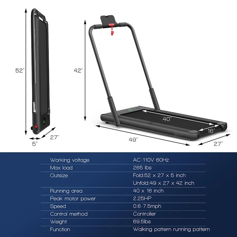 2-in-1 Folding Walking Pad Treadmill – Led Display, Remote Control, and Ultra-Compact Design for Home Fitness
