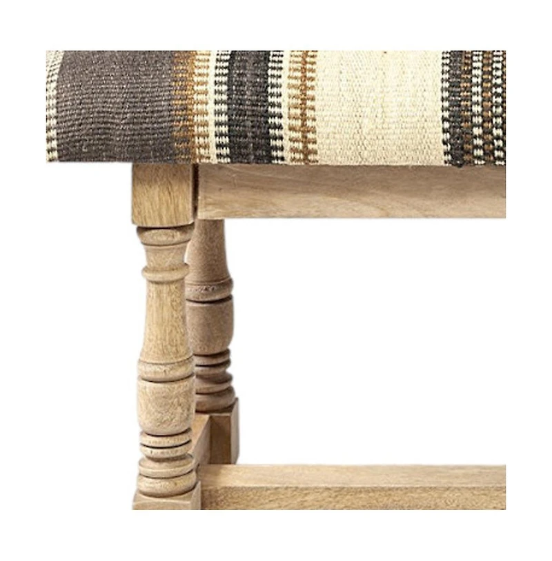 Striped Jute Upholstered Accent Bench for Living Room or Hallway