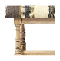 Striped Jute Upholstered Accent Bench for Living Room or Hallway