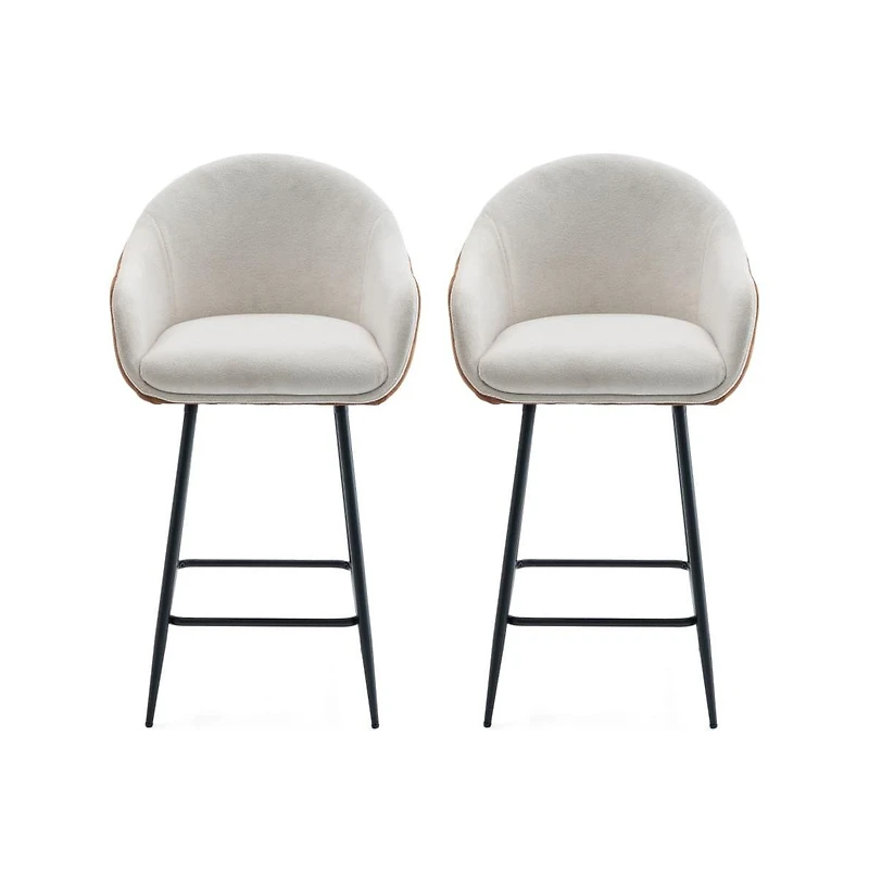 Set of 2 Modern Counter Height Bar Stools, Two-Tone Design for Kitchen Island & Home Bar-The Pop Home