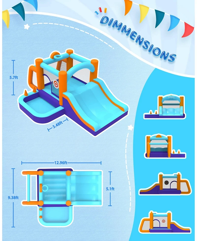 Ltmate Global Inc. Bounce House with Blower, Kids Inflatable Bouncy House with Slide, Jump Bouncy Castle with Ball Pit Pool, Basketball Hoop, Football