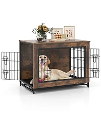 Dog Crate Furniture with Double Lockable Doors and Removable Pull-Out Tray