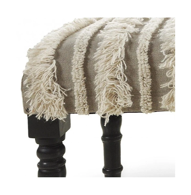 Modern Upholstered Bench with Black Legs and Striped Fabric for Home Decor
