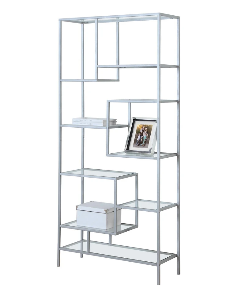 Industrial 9-Shelf Metal and Glass Bookcase – Home Office or Living Room