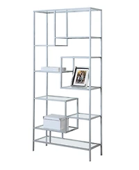 Industrial 9-Shelf Metal and Glass Bookcase – Home Office or Living Room