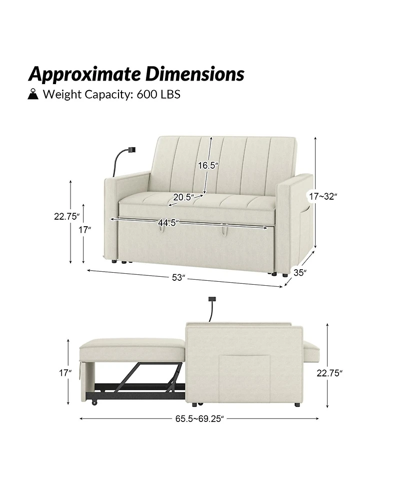 Duncan Modern Channel Tufted Upholstered Sleeper Sofa With Built-In Usb Port