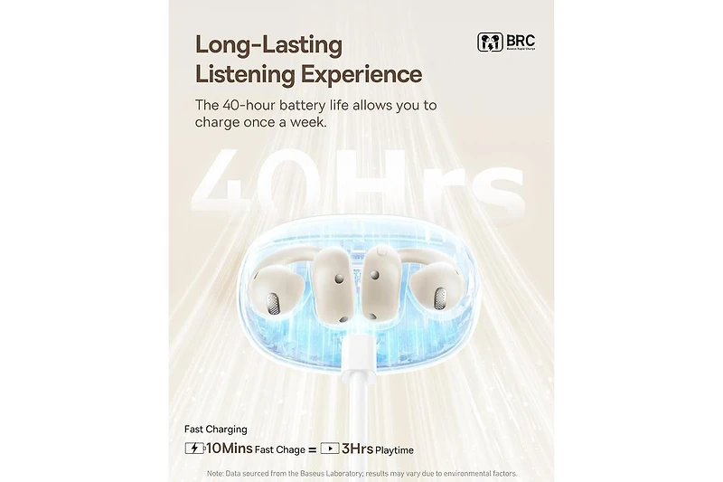 Baseus Open Earbuds True Wireless Earbuds Bluetooth 5.3 Open Ear Headphones Sport Earphones,MC1 White