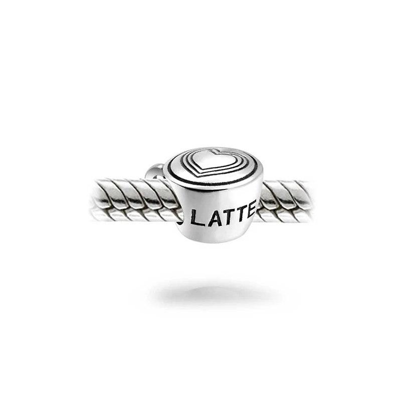Bling Jewelry Set of 2 Latte Cup and Open Filigree Heart Charm Bead Oxidized Sterling Silver