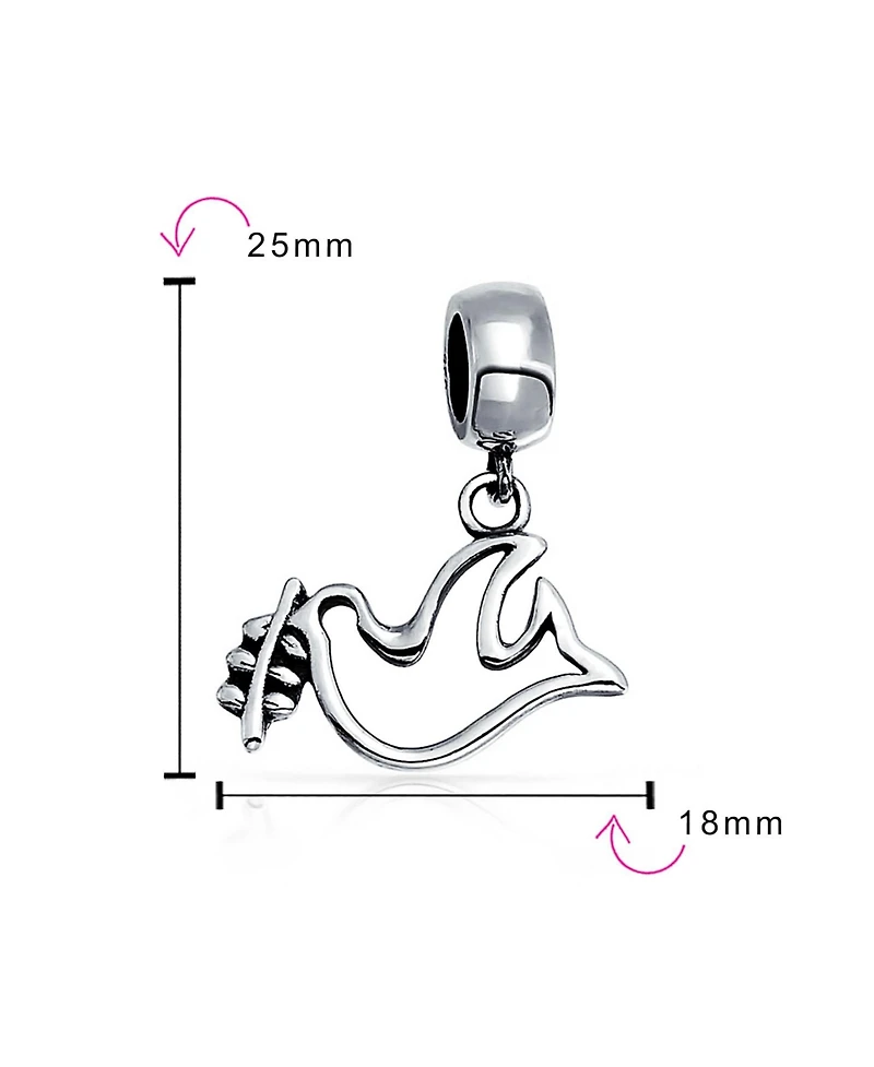 Bling Jewelry Set of 2 Inspirational World Peace Sign & Dove Dangle Charm Bead Sterling Silver