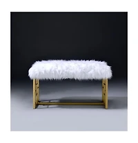 Faux Fur Accent Bench – Upholstered Seat for Living Room or Vanity