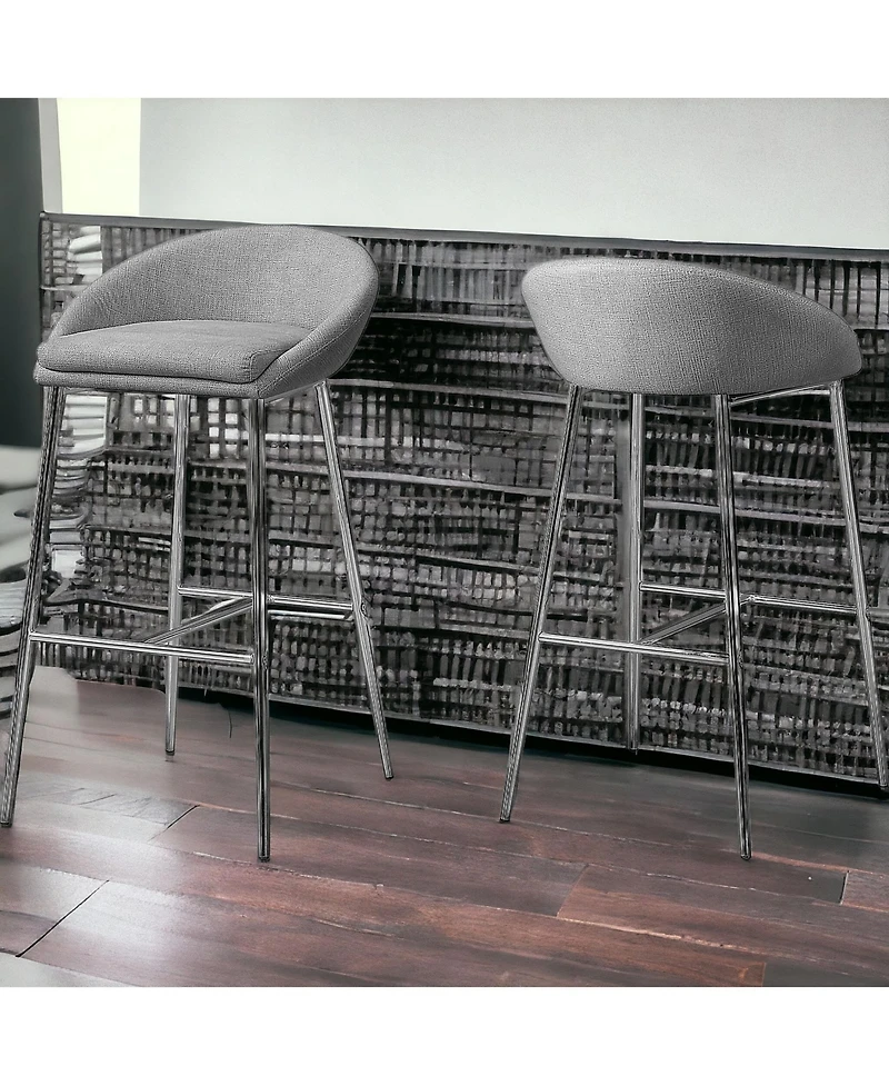 Modern Set of Two Metal Low Back Bar Chairs for Kitchen or Bar