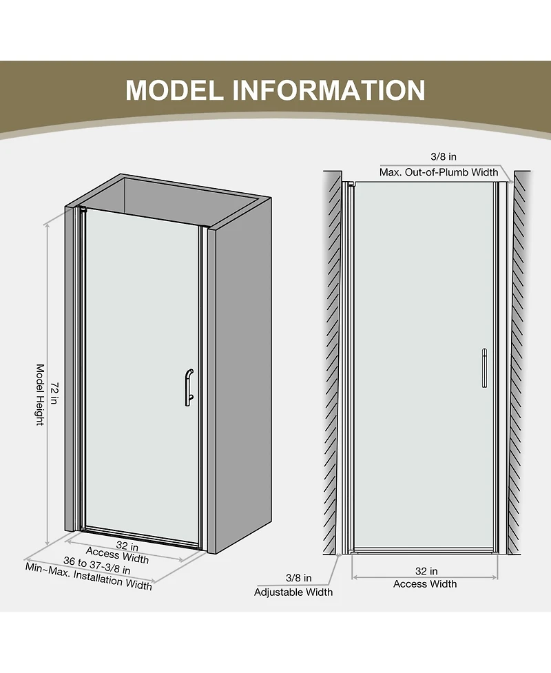 Zachvo Sliding Frameless Shower Door