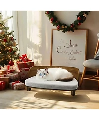 Bingopaw Wooden Elevated Cat&Dog Bed Stool With Pad for Indoor Pets