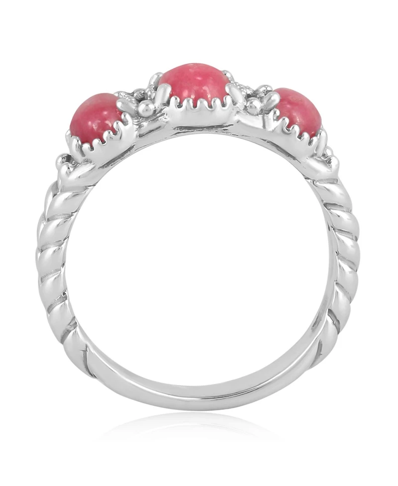 Sterling Silver Rhodonite 3-Stone Ring