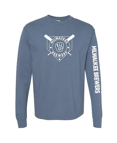 Soft As A Grape Women's Navy Milwaukee Brewers Pigment Dye Long Sleeve T-Shirt