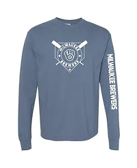 Soft As A Grape Women's Navy Milwaukee Brewers Pigment Dye Long Sleeve T-Shirt