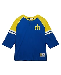 Mitchell & Ness Men's Royal Seattle Mariners Cooperstown Collection Legendary Raglan Slub Henley 3/4-Sleeve T-Shirt