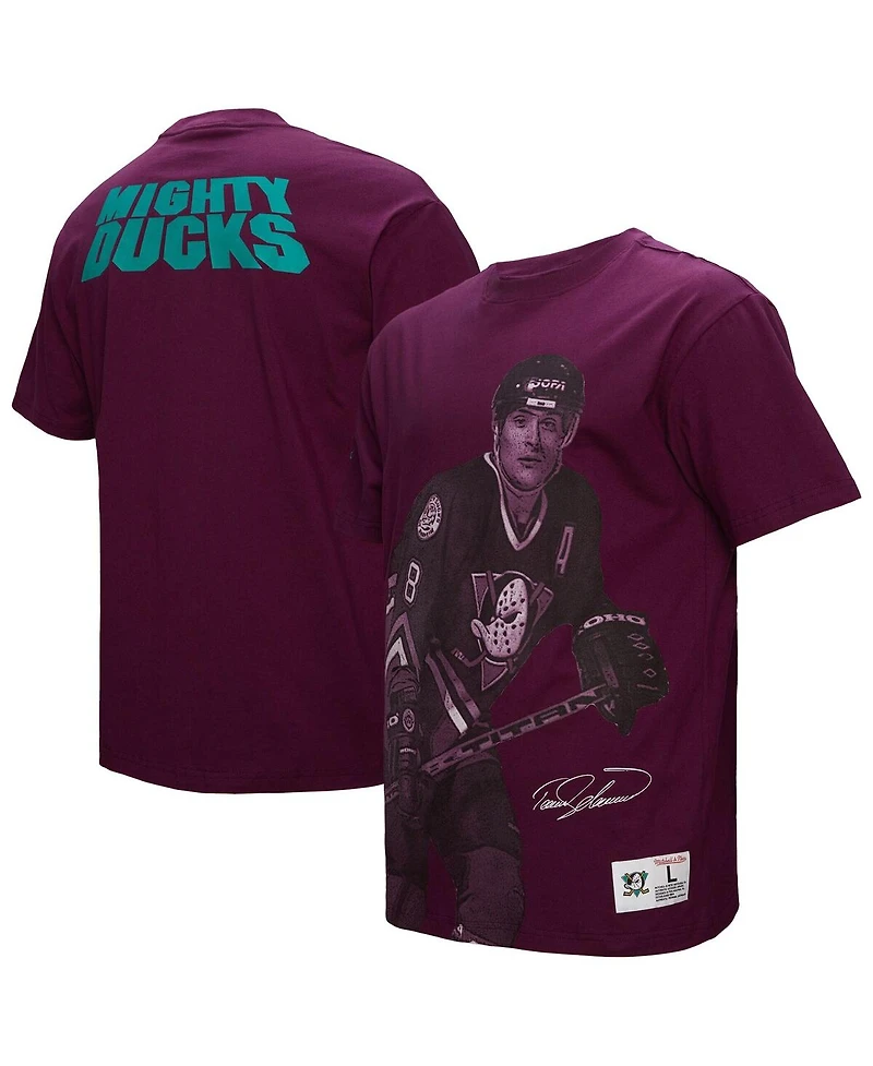 Mitchell & Ness Men's Teemu Selanne Purple Anaheim Ducks Ultimate Player Vintage Logo T-Shirt