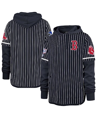 '47 Brand Men's Navy Boston Red Sox Pinstripe Double Header Pullover Hoodie