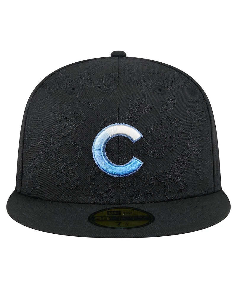 New Era Men's Black Chicago Cubs Tonal Koi 59FIFTY Fitted Hat