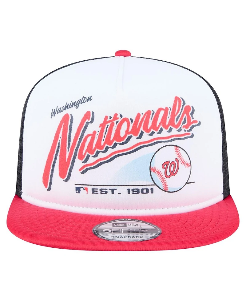 New Era Men's White/Red Washington Nationals Retro Script Trucker 9FIFTY Snapback Hat