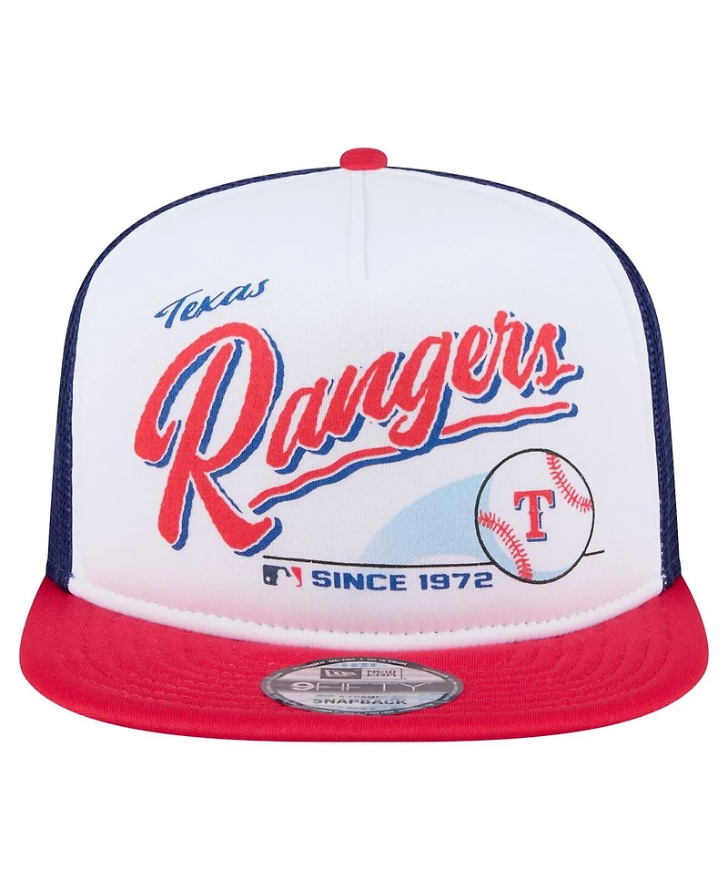 New Era Men's White/Red Texas Rangers Retro Script Trucker 9FIFTY Snapback Hat