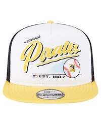 New Era Men's White/Gold Pittsburgh Pirates Retro Script Trucker 9FIFTY Snapback Hat