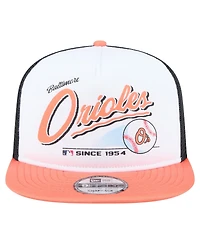 New Era Men's White/Orange Baltimore Orioles Retro Script Trucker 9FIFTY Snapback Hat