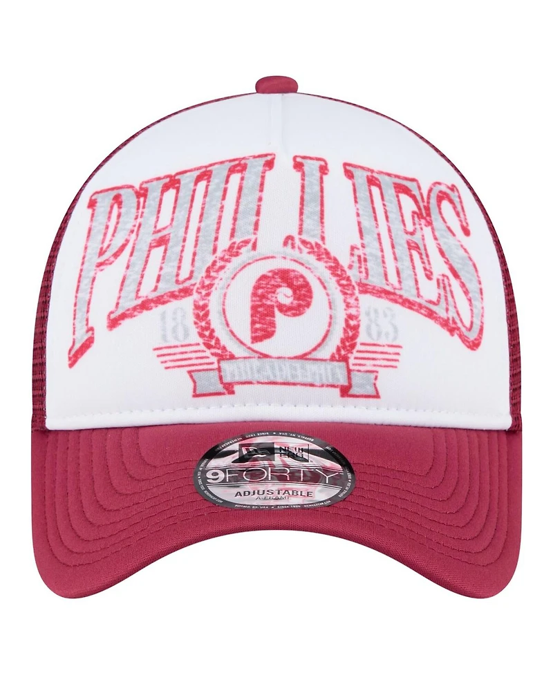 New Era Men's Red Philadelphia Phillies Distressed 9FORTY A-Frame Adjustable Trucker Hat