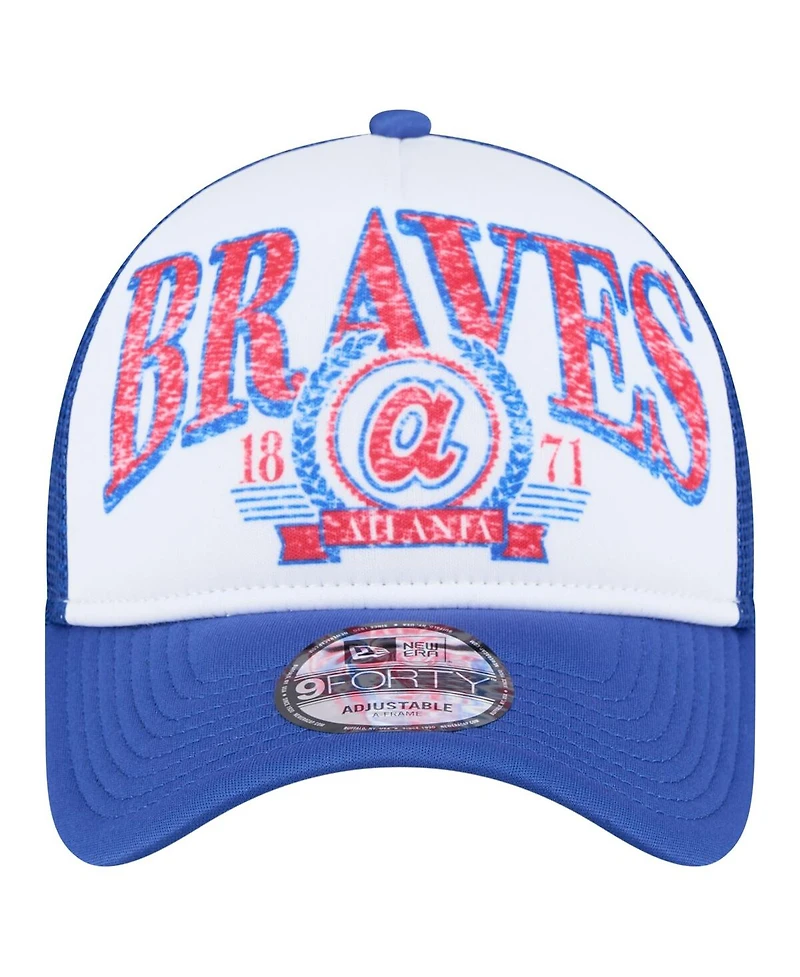 New Era Men's White/Royal Atlanta Braves Trucker A-Frame 9FORTY Adjustable Hat