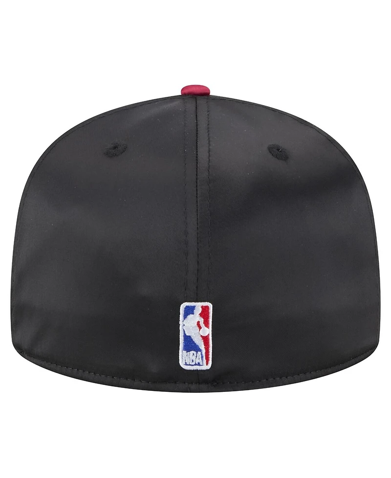 New Era Men's Black/Red Miami Heat Throwback Satin Vintage Pin Two-Tone 59FIFTY Fitted Hat
